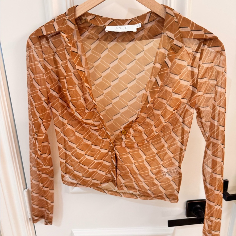 Astr Tan and Brown Graphic Fitted Blouse